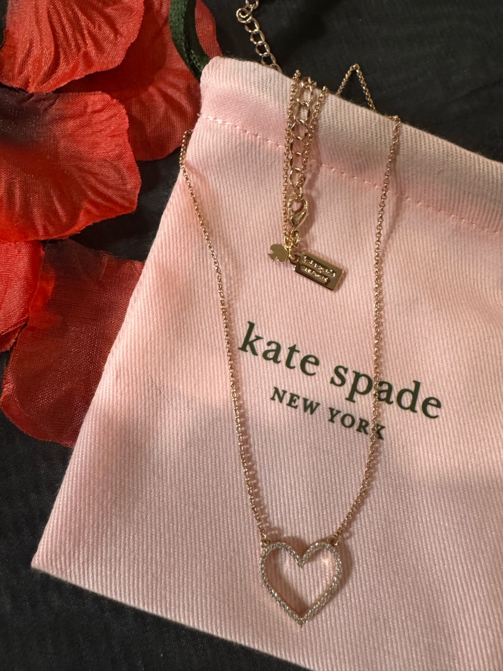 💖 Kate Spade New York Sparkling Heart Necklace with brand pouch - Pre-loved/EUC